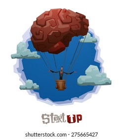 Start Up Brain Balloon label. vector