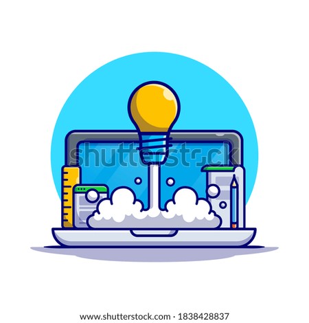 Start Up With Bulb Take Off Cartoon Vector Icon Illustration. Business Technology Icon Concept Isolated Premium Vector. Flat Cartoon Style
