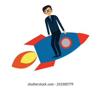 Start up business. Businessman flying on a rocket. Business concept