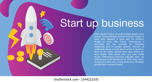 Start up business concept banner. Isometric illustration of start up business vector concept banner for web design