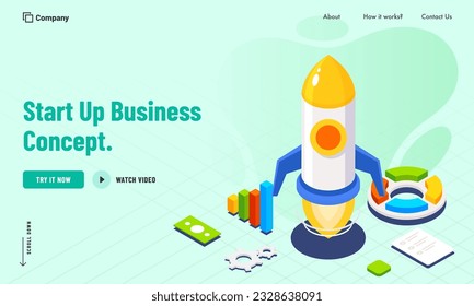 Start Up Business Concept Based Landing Page with Successful Launching Project of Rocket.