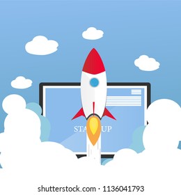 Start up business concept design on blue background,clean vector