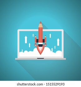 Start up business concept design on white background. Blue Theme Concept
