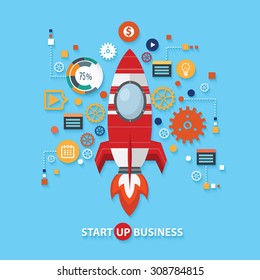 Start up business concept design on blue background,clean vector