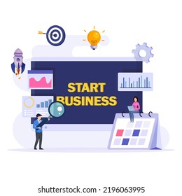 Start business concept. Flat design new business project start up development and launch a new innovation product on a market.