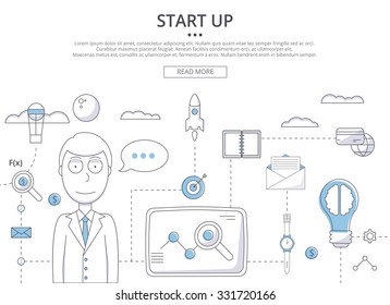 Unternehmenskonzept starten Moderne Vektorgrafik von Start Up.  Starten Sie Typografisches Poster auf. neues Geschäftsprojekt Start Up. Start-Up-Symbole. Starten Sie das Vektorgrafik-Konzept. Symbol "Start"