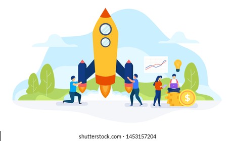 Start Up Business Concept Vector Flat Illustration for landing page, wallpaper, background, banner, advertising, web, business