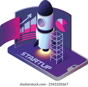 start up business concept vector illustration with rocket and people