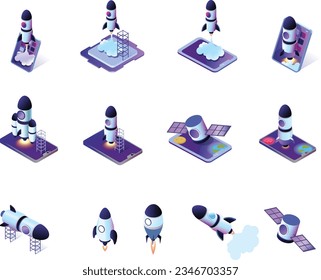 start up business concept vector illustration set of roket and people