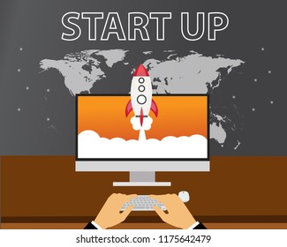 Start up business dark sky concept flat design.