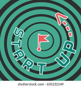 Start up business icon. Hand drawn in flat style. Typographic poster conceptual of launching new process, take off of and starting business or project. Vector illustration movement symbol concept