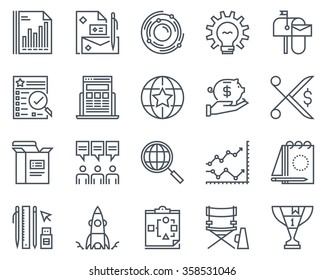 Start up business icon set suitable for info graphics, websites and print media. Black and white flat line icons.