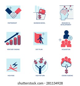 Ilustración vectorial de inicio de iconos de negocios para artículos de Web, móviles, aplicaciones o gráficos de información
