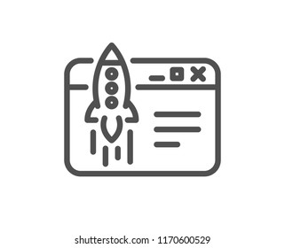 Start business line icon. Launch crowdfunding project sign. Innovation symbol. Quality design element. Classic style start business icon. Editable stroke. Vector