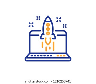 Start business line icon. Launch crowdfunding project sign. Innovation symbol. Colorful outline concept. Blue and orange thin line color icon. Start business Vector