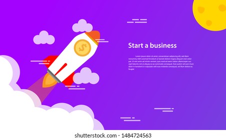 Start up a business. A mission to skyrocket business. Grow up money and business with rocket launch concept design. Vector Flat Illustration