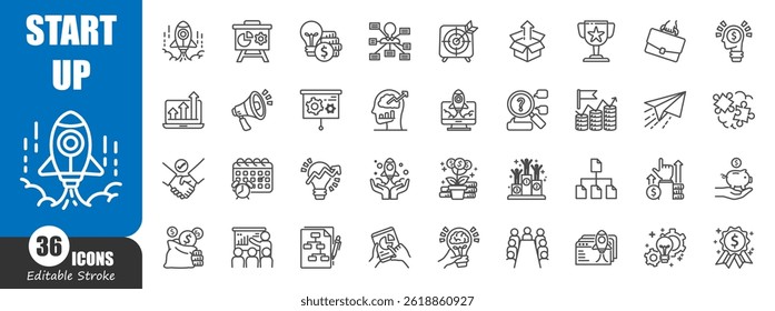 Start Up . Business outline icon . Editable stroke . Vector .