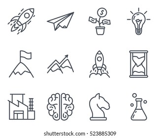 Start Up Business Outlined Line Vector Icon Set Icon Pack startup