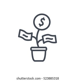 Start Up Business Outlined Line Vector Icon Money Plant Coin Cash