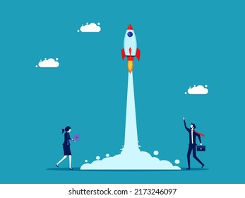 Start a business. The rocket soared into the sky. Finance and Investment Concept Vector
