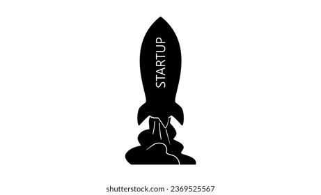 Iniciar un negocio, cohete con el logotipo de inicio silueta negra
