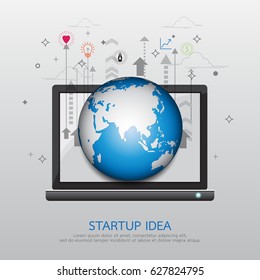 Start up business strategy idea concept.With global communication innovation technology abstract background.Vector illustration.