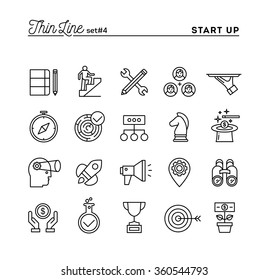 Start up business, strategy, marketing, finance and more, thin line icons set, vector illustration