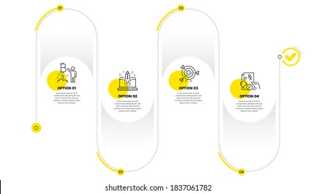 Iniciar la línea de iconos de negocio, de destino y de proyecto de Bitcoin. Información del proceso de línea de tiempo. Señal de medicamentos recetados. Idea de lanzamiento, Targets, Inicio de criptodivisa. Píldoras. Conjunto de negocios. Vector