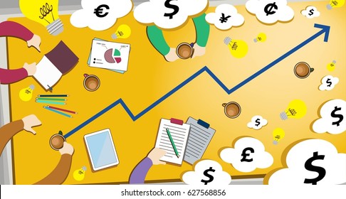 Start up business team meeting brainstorm with coffee for success, Concept idea, illustrated vector