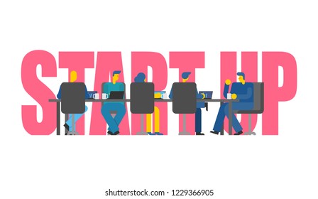 Start Up Business Team at table. Business Teamwork. Corporate desktop. coworking center. Solution of questions. Shared working environment.