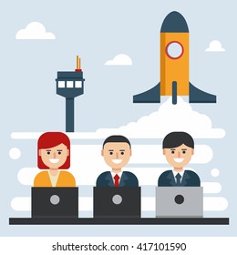 Start up of business and teamwork. Flat design. Vector illustration.