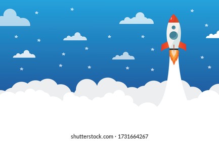 Start up Business template of Boost your business. Modern flat design concept of web page design for website and mobile website.Space rocket launch.