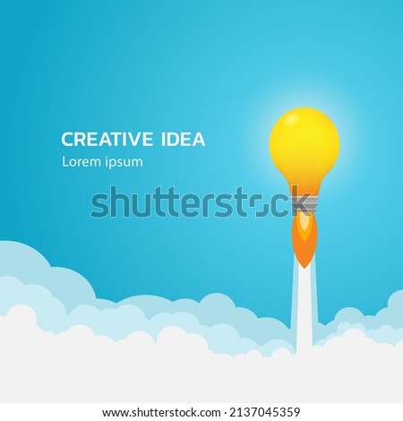 Start up Business,Business idea concept, Vector of light bulb rocket flying up over clouds, Innovation concept.