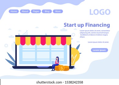 Start up and businesses online web page.Flat vector illustration isolated on white background. Can use for web banner, infographics, web page.