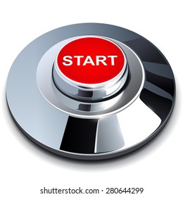 Start button, 3d red chrome metallic 