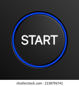 Start Button With A Blue Circle Isolated On A Black Background. Stylish Start Button Vector Design.