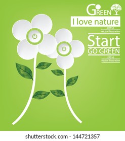Start button. Flower design. Go green. Save world. vector illustration.