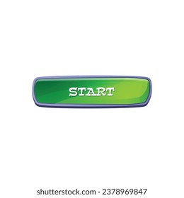 Start button game ui element. Rectangular glossy shape sign to begin playing. Asset isolated cartoon comic vector illustration.