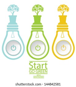 Start button. Green concepts. Lamp vector illustration.
