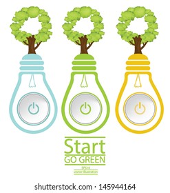 Start button. Green concepts. Lamp vector illustration.