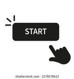 Start button with hand. Vector illustration
