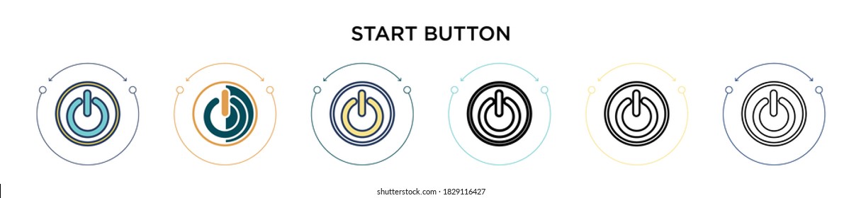 Icono del botón de inicio en el estilo relleno, delgado, contorno y trazo. Ilustración vectorial de dos iconos vectoriales de botón de inicio coloreado y negro se pueden utilizar para móviles, ui, web