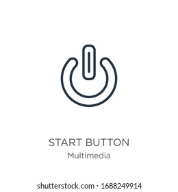Start button icon. Thin linear start button outline icon isolated on white background from multimedia collection. Line vector sign, symbol for web and mobile
