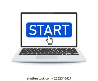 Start button on a laptop with a cursor. Vector illustration.
