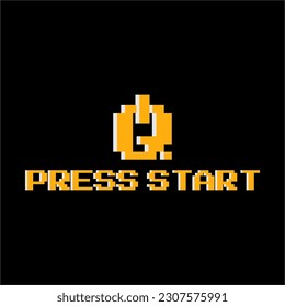 Start button press pixel 8 bit, for game asset with abstract power button symbol in pixel style in vector illustration.