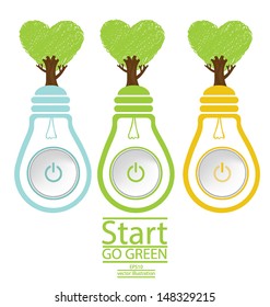 Start button. Tree design. Heart. Green concepts. Lamp vector illustration.