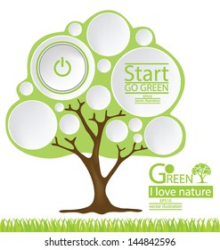 Start button. Tree. Go green. Design Template. vector illustration.