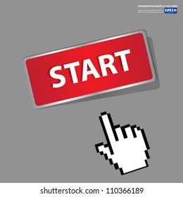 Start Button,sign with hand cursor,Vector