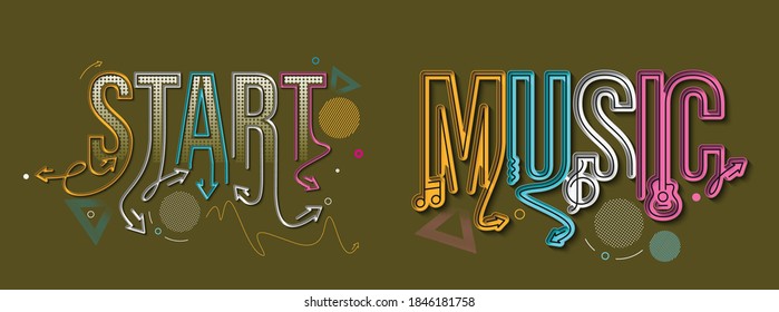 Start Calligraphic Line art Text Poster vector illustration Design.