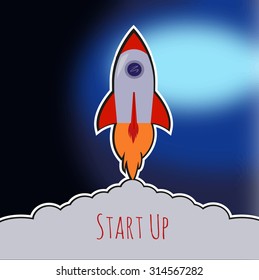 Start up card with rocker sticker and blurred background. EPS10